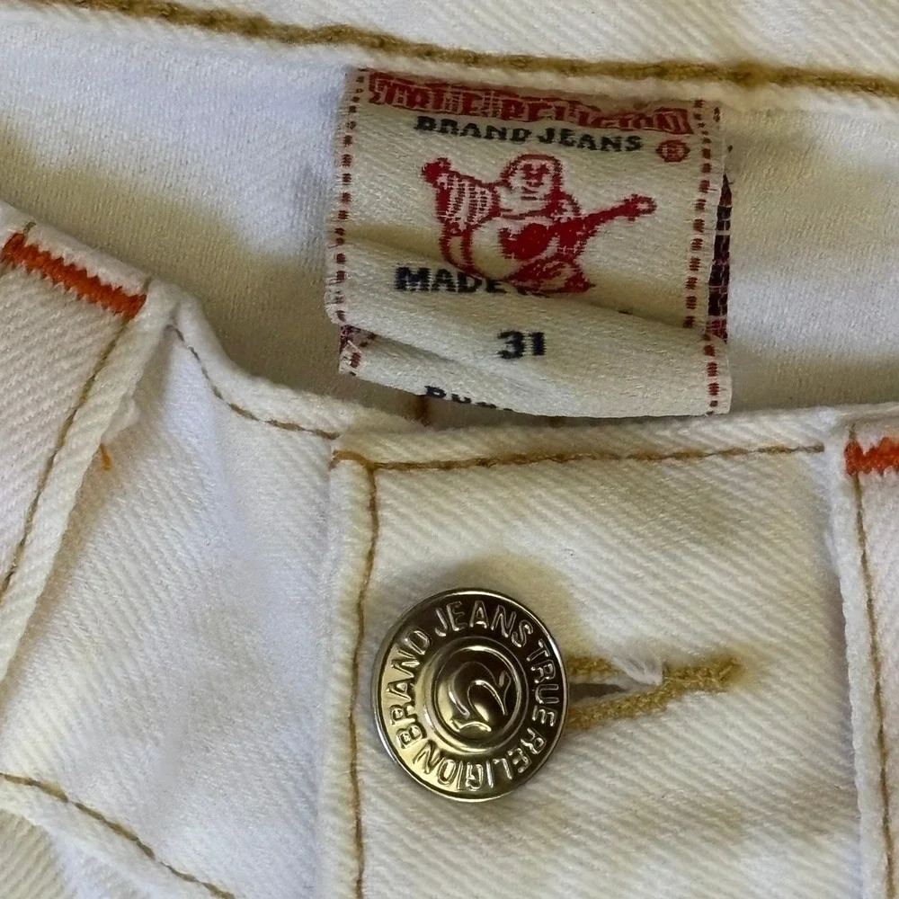 Vintage True Religion Mens White Denim Jeans Horseshoe Stitching Y2 Made in USA